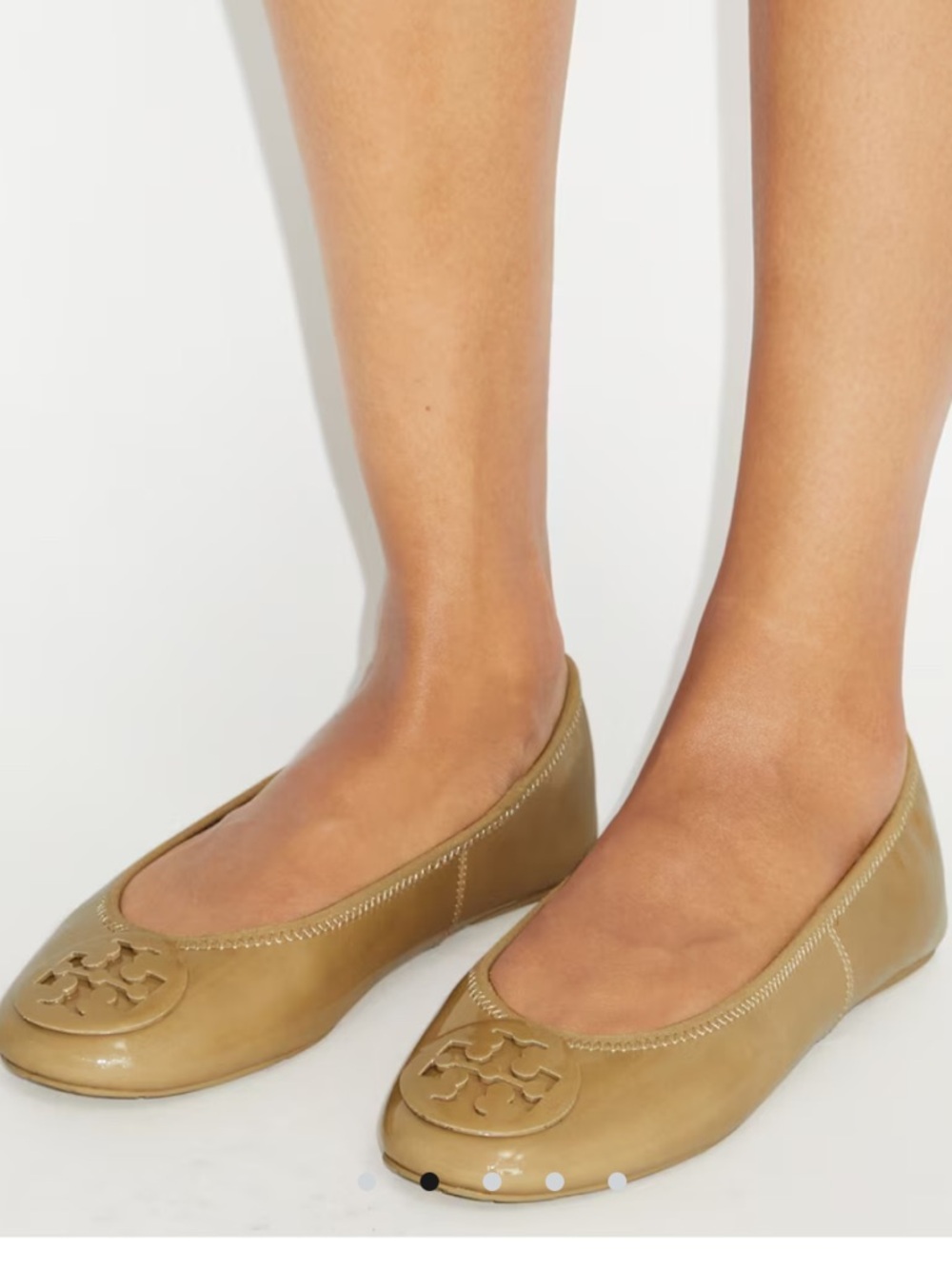 Tory Burch Reva Camel Leather Logo Ballet Flats NWT